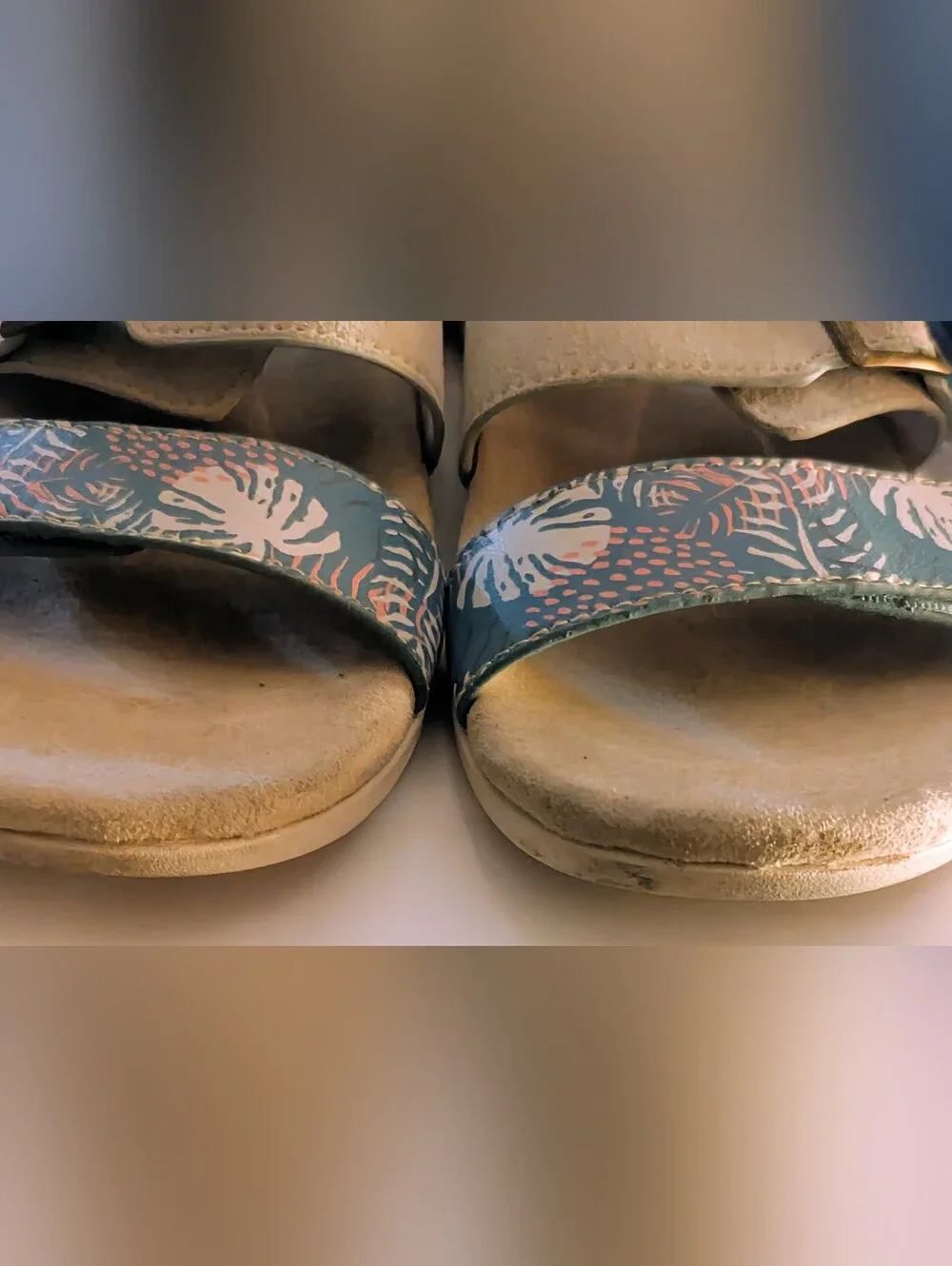 Spenco Women’s Triple-Strap Sandals in Metallic White with Teal Accent